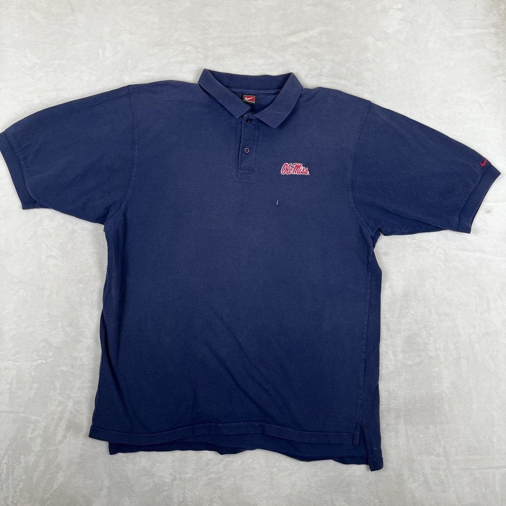 VTG Nike Ole Miss Rebels Polo Shirt Mens XL Blue NCAA College Golf Embroidered